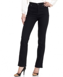 These petite boocut jeans from Charter Club come in a neat black wash that's perfect for everyday wear! These petite boocut jeans from Charter Club come in a neat black wash that's perfect for everyday wear!