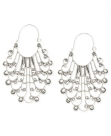 An elegant addition. Lucky Brand elevates its hoop earrings with an ornate filigree openwork embellishment for extra appeal. Crafted from silver-tone mixed metal. Approximate drop: 1-3/4 inches.