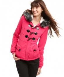 Faux fur and toggle closures add cozy cuteness to this Me Jane fleece coat -- perfect for cold-weather style!