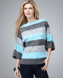 Chic stripes and dolman sleeves ensure this petite sweater by Style&co. will be the envy of your most fashionable friends! (Clearance)